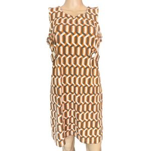 Banana Republic Retro Geometric Print Shift Dress Orange Brown Mod Side Zip 10
